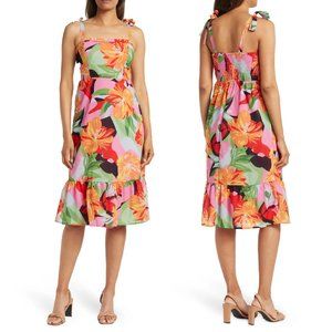 NWT Nordstrom Tie Strap Floral Midi Dress Ruffle Hem